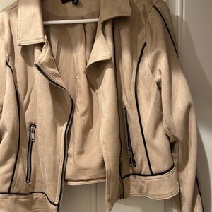 Stylish Tan Jacket with Black Accents